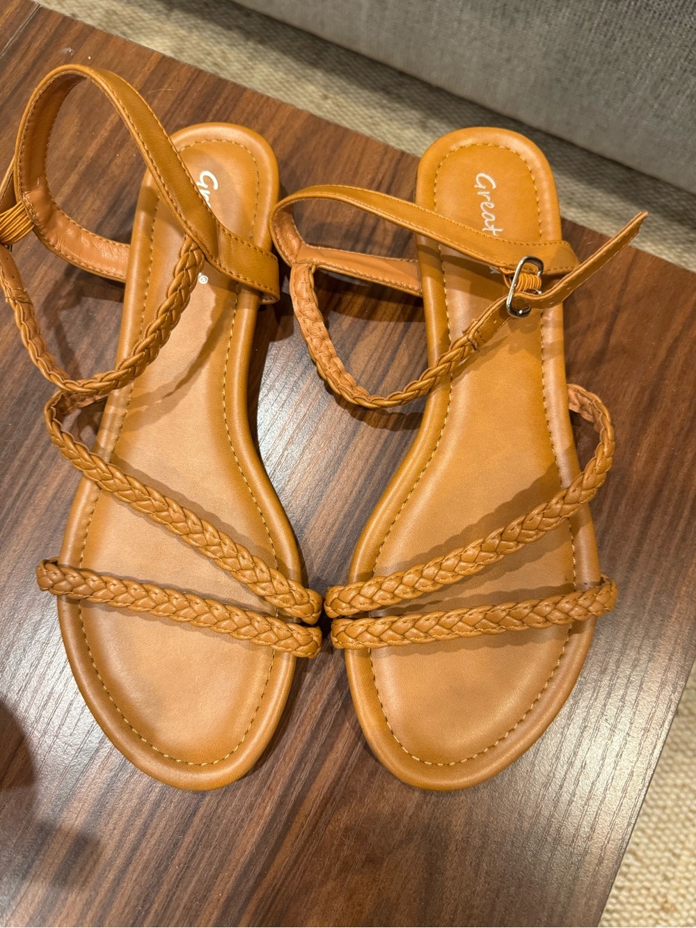 Greatonu Braided Strap Tan Women's Sandals